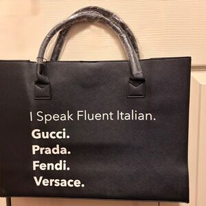 Black Tote Bag with Italian Fashion Print